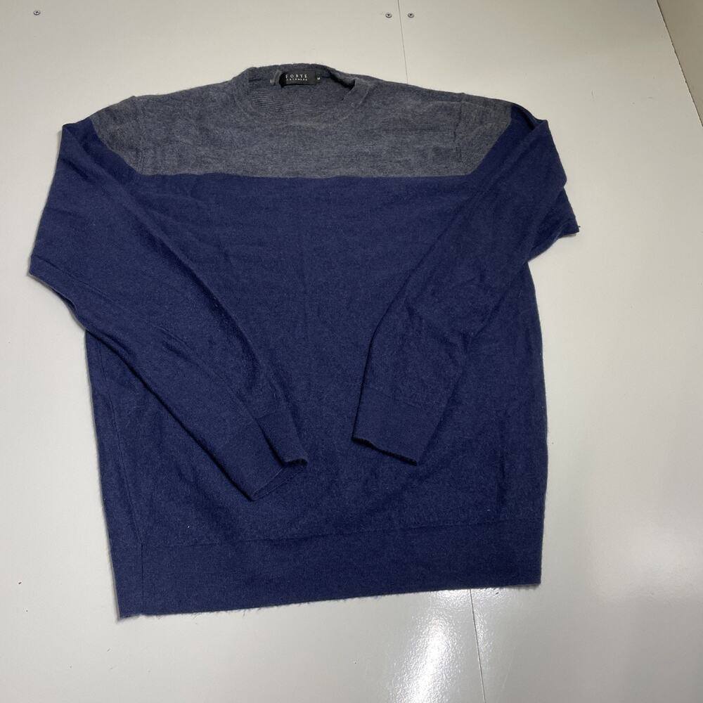 Forte Mens Cashmere Crew Neck Sweater Size Medium Blue Classic Casual
